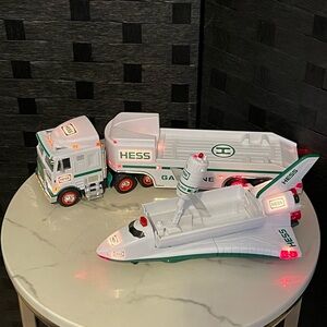 Vtg 1999 HESS Oil Toy Truck and Space Shuttle with Satellite, Lights & Sounds